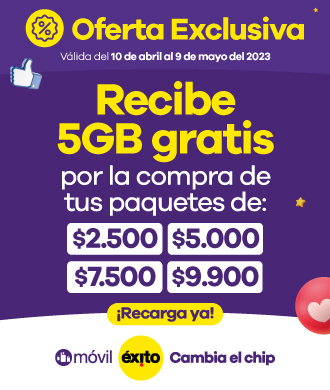 Legal 5GB gratis por paquete $2.500, $5.000, $7.500 y $9.900